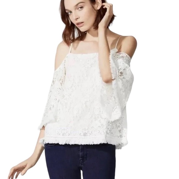 Bailey 44 Top Tusk Boho Ivory Lace & Fringe Cold Shoulder Women’s Small - Picture 11 of 11